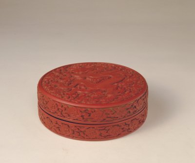 图片[1]-Round box with red cloud and dragon pattern-China Archive